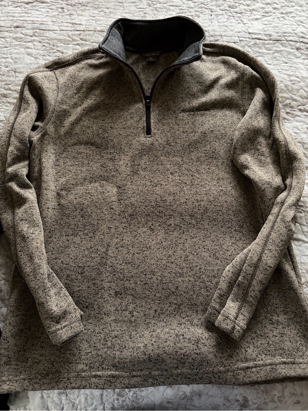 Men's Eddie Bauer Quarter-Zip Sweater Pullover - Heathered Tan size Medium